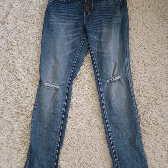 Indigo Rein Women’s Sz 9 Distressed Skinny Jeans Medium Wash Button Fly Stretch - Picture 2 of 6